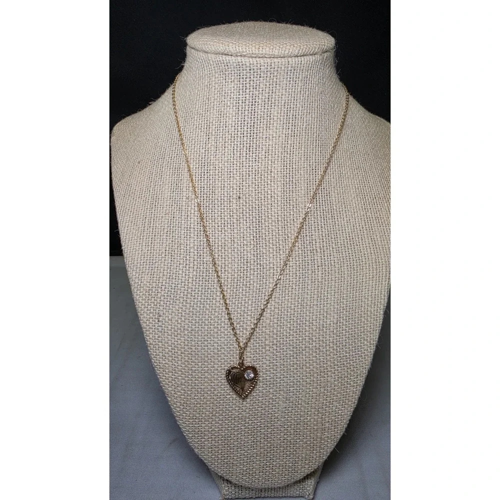 Gold Heart Pendant with Clear Gem and 18